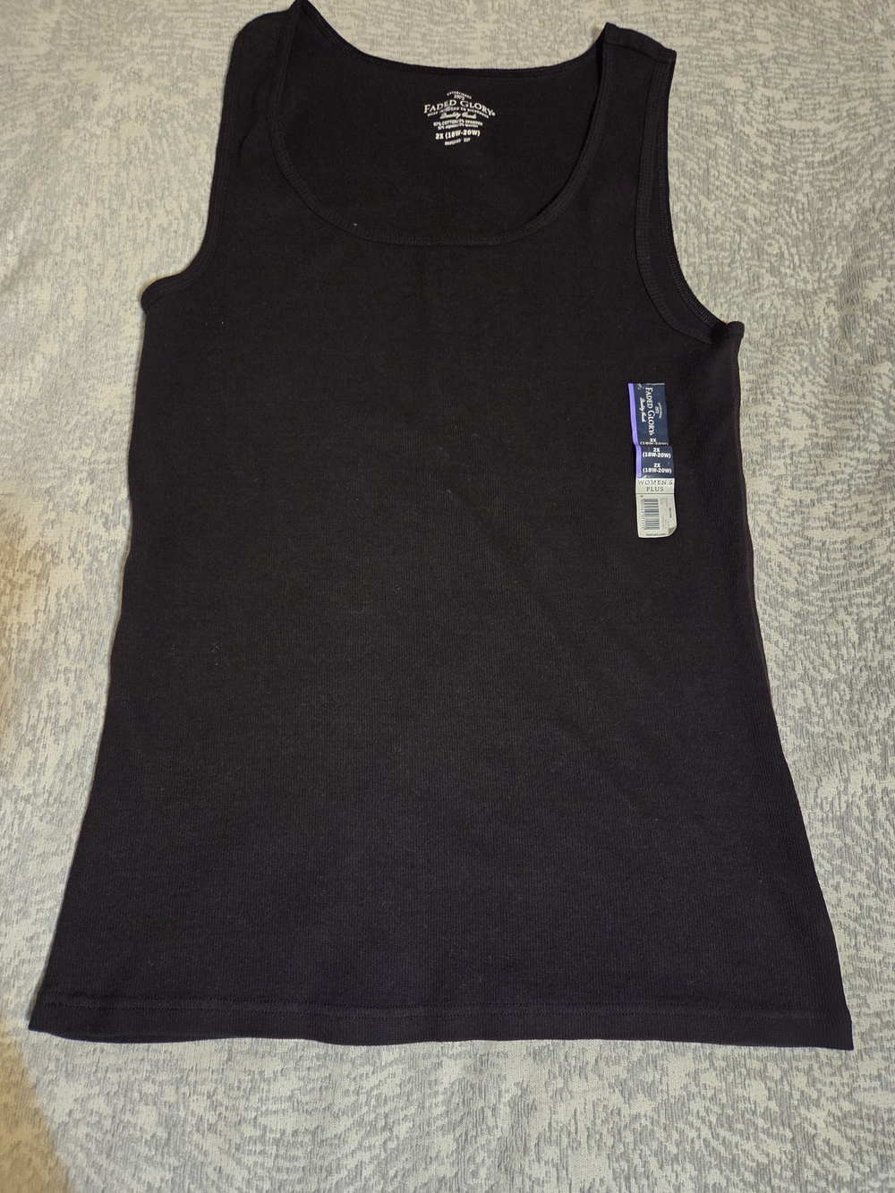 Faded Glory Women's Plus Size 2X (18W-20W) Black Scoop Neck Ribbed Tank